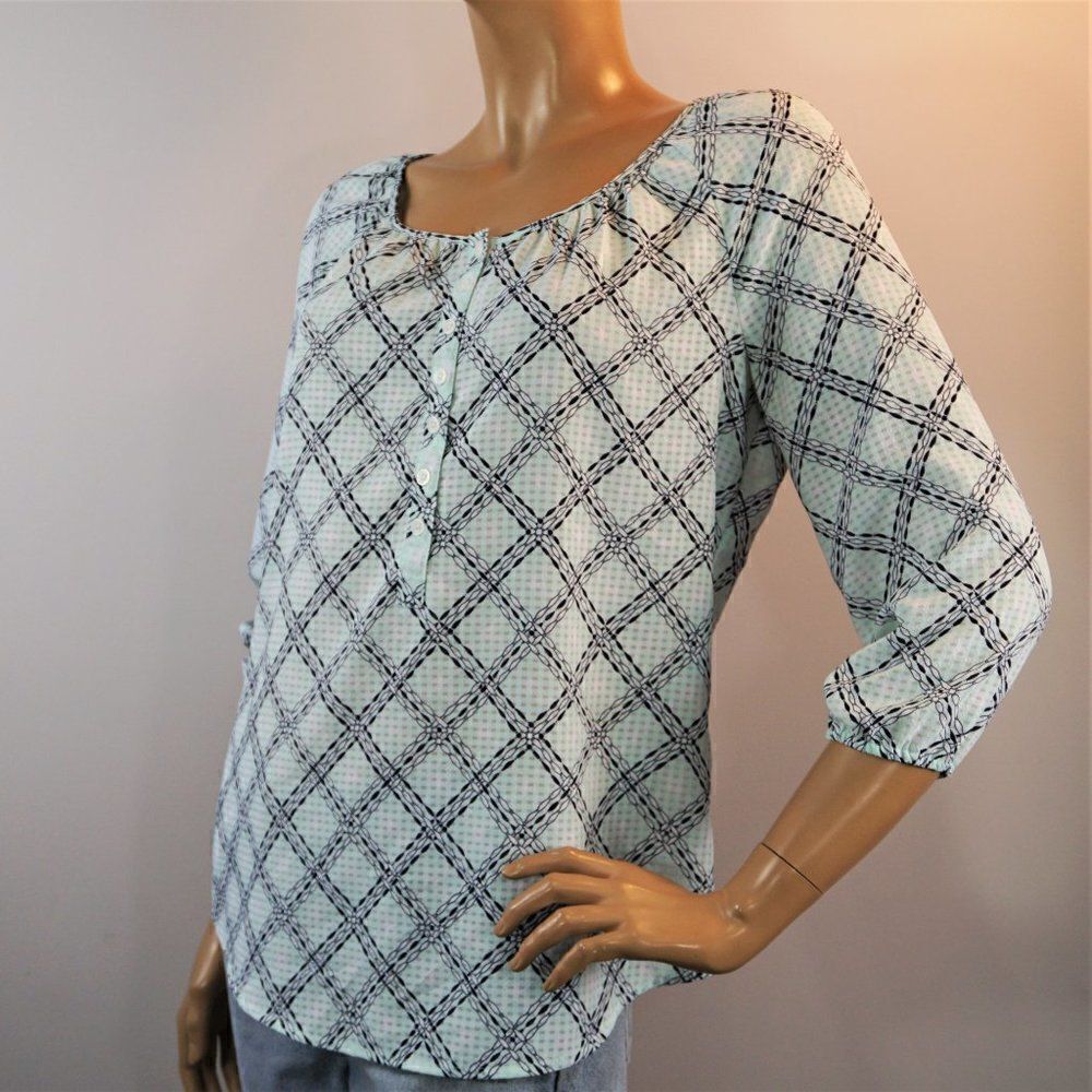 Croft & Barrow Womens Top Sz S Blue Aqua 3/4 Sleeve Round Neck